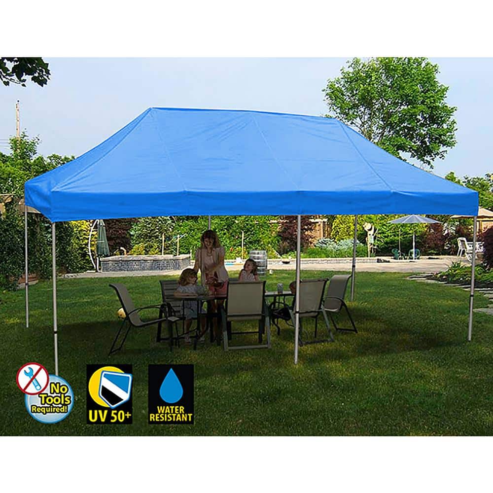 King Canopy 10ft x 20ft Blue Polyester Pop-Up Tent with White Aluminum Frame