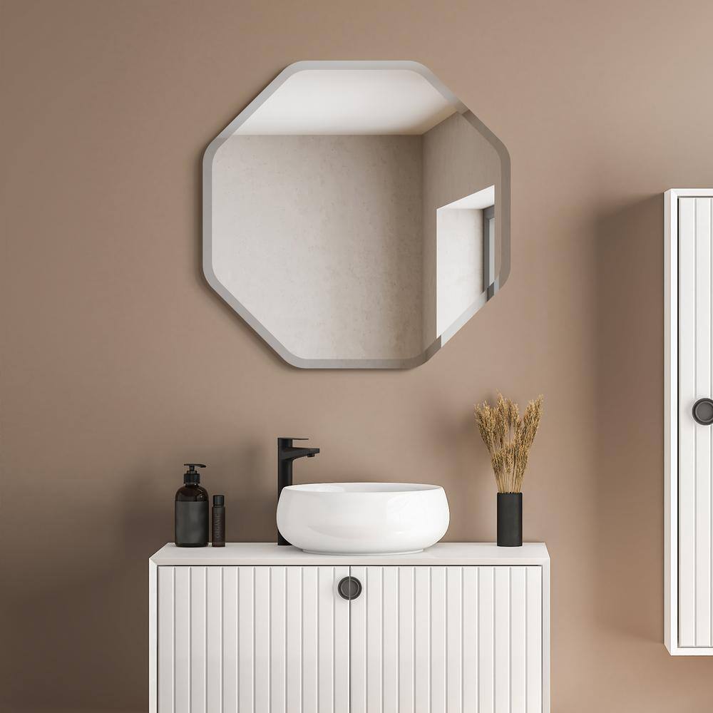 28" Frameless Beveled Octagonal Bathroom Wall Mirror