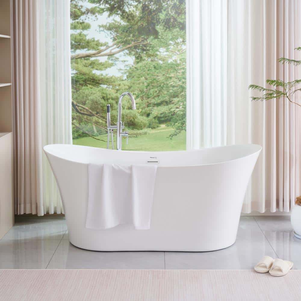 67" Pure White Acrylic Freestanding Soaking Bathtub