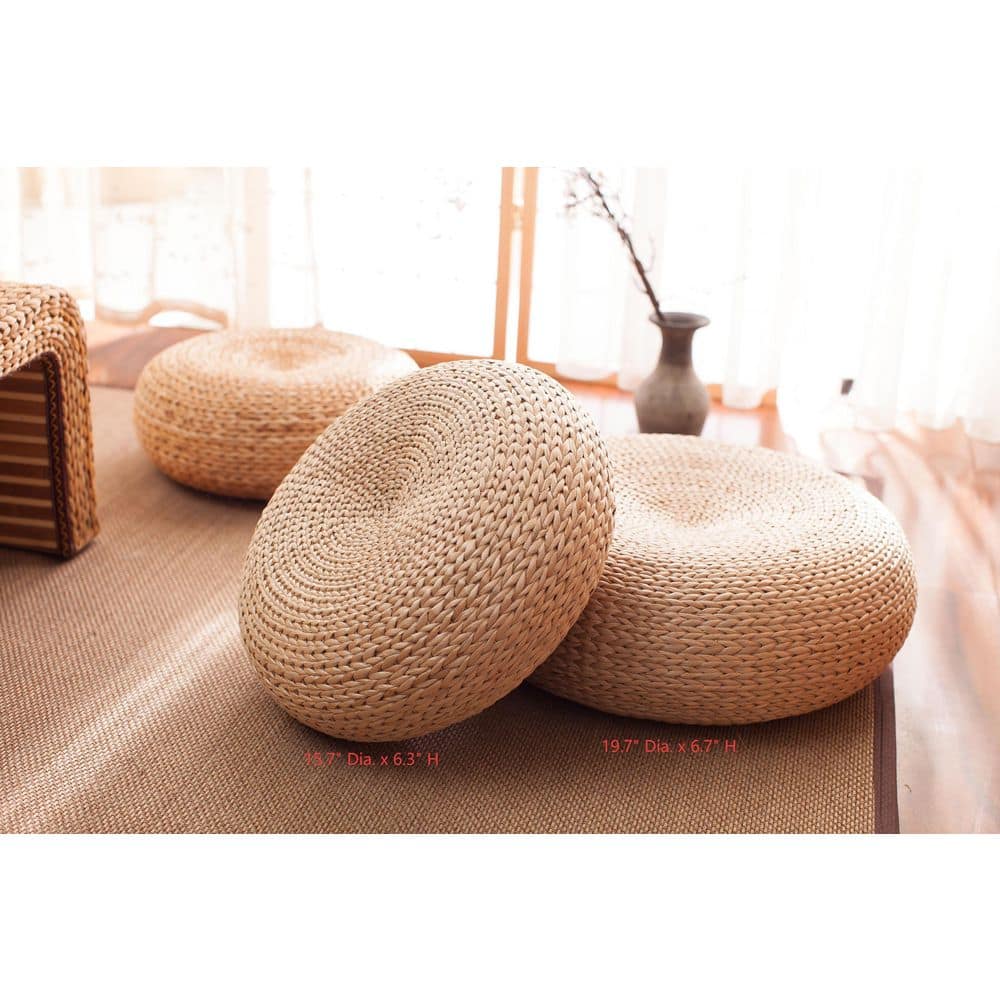 ゼン　オットマン Handmade Natural Straw Floor Pouf Ottoman Footstool Flat Seat