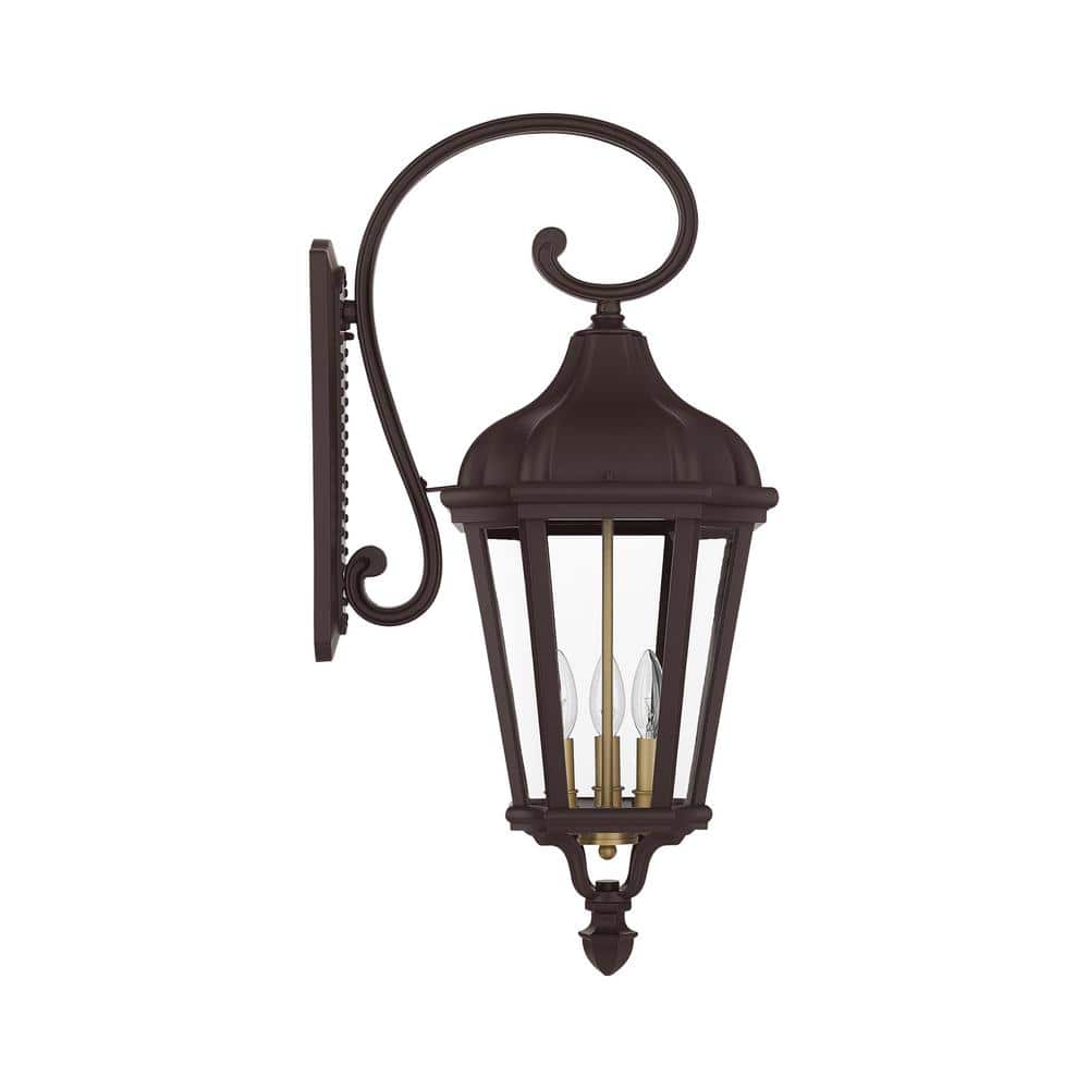 Elegant Morgan Bronze 3-Light Outdoor Lantern with Clear Glass