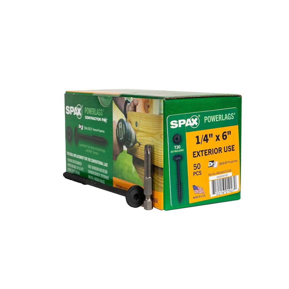 1/4 in. x 6 in. Exterior Washer Head Structural Wood Lag Screws Powerlags Torx T-Star (50 Each) Bit Included price history on PriceWatchPro