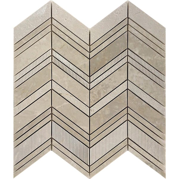 Apollo Tile Beige 13 in. x 13.5 in. Chevron Polished and Etched Marble Mosaic Floor and Wall Tile (5-Pack) (6.09 sq. ft./Case)