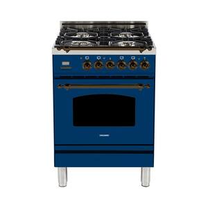 24 in. 2.4 cu. ft. Single Oven Italian Gas Range with True Convection, 4 Burners, Bronze Trim in Blue