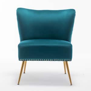 Corisha 25 in. W Velvet Armless Accent Chair, Bluenish Green