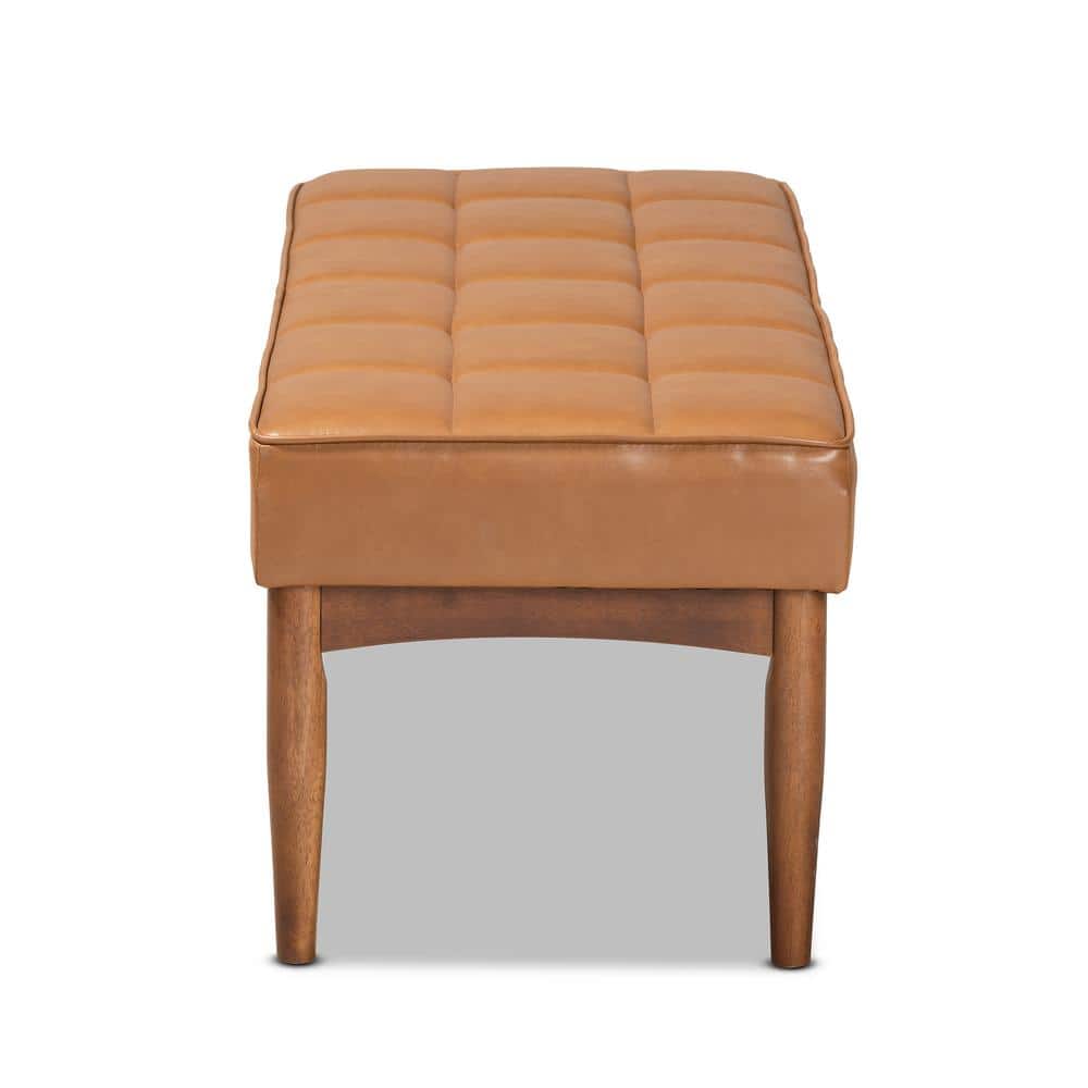 Sanford Tan Faux Leather Walnut Brown Dining Bench