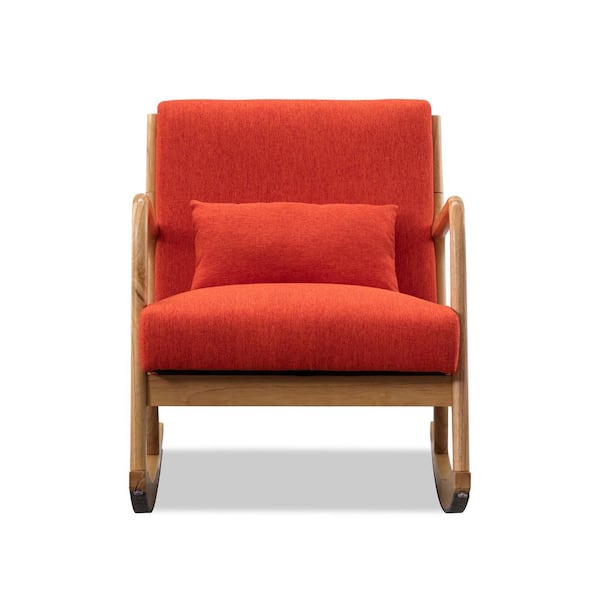 Unbranded Orange Modern Fabric Rocking Chair Smooth Backrest with Decorative Pillow For Living Room