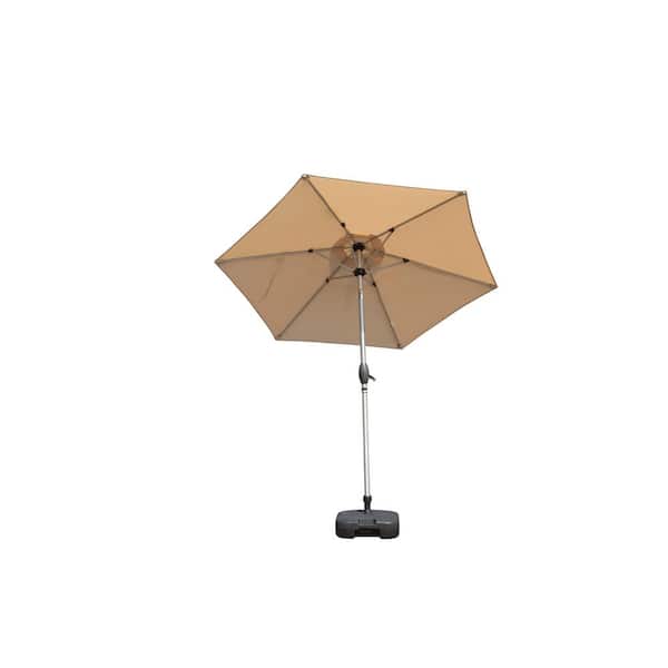Cesicia 7.5 ft. Steel Outdoor 6-Rib Market Patio Umbrella in Beige with Push Button Tilt and Crank (Base Not Included)