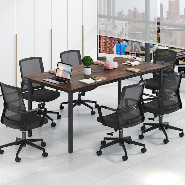 Brown 71 in. Large Office Table Meeting Desk w/ Cable Grommet Sturdy Metal Legs for Boardroom