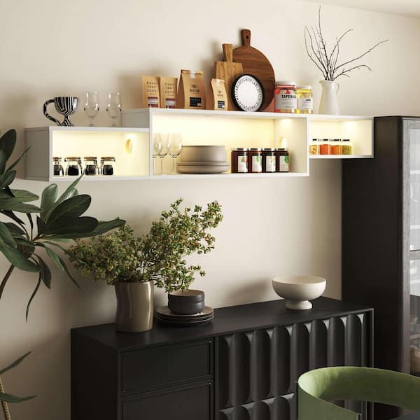 White TV Stand Fits TV's Up to 65 in. with 20-Color LEDs and Charging Station