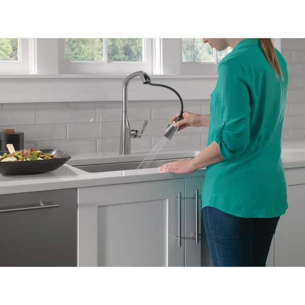 Stryke Single Handle Pull Down Sprayer Kitchen Faucet in Lumicoat Arctic Stainless Steel