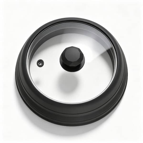 11.8 in. Black Microwave Splatter Cover, Vented Glass Splatter Guard Lid with Collapsible Silicone for Food as Pot Cover