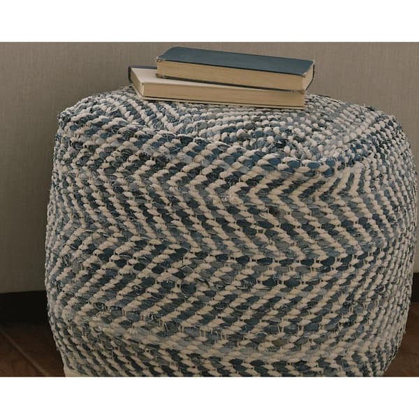 Signature DESIGN BY ASHLEY Chevron Blue/Begie Cotton 18 in. W x 18 in. D x 18 in. H Pouf