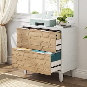 Cindy 2-Drawer White Walnut Wood 31.5 in. W Lateral File Cabinet A4/Letter/Legal Size 15.75 in. D x 31.5 in. H