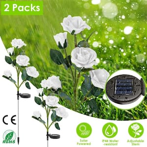 Solar Outdoor Waterproof White Rose-Flower-Shaped LED Path Light (2-Pack)
