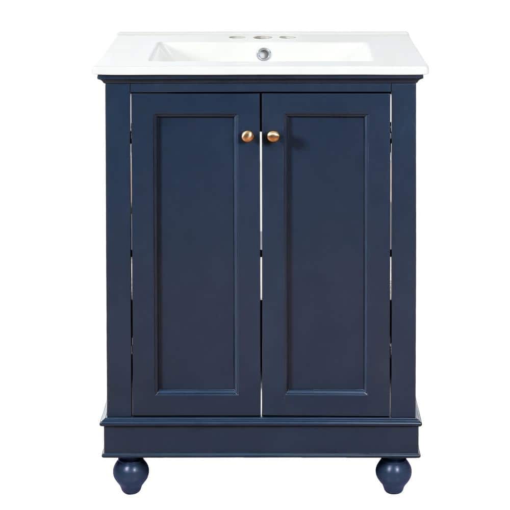 24 in. W Blue Freestanding Bath Vanity with White Ceramic Top Sink,Soft-Closing Storage, Adjustable Shelf price history on PriceWatchPro