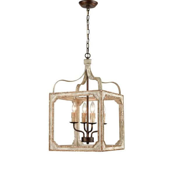 CLAXY 4-Light Grey No Decorative Accents Shaded Square Chandelier for Dining Room;Foyer with No Bulbs Included