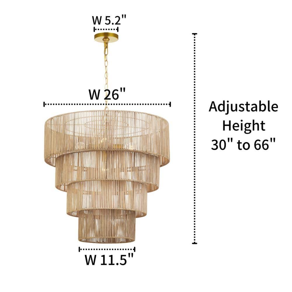 Distressed Gold 4-Tier Rattan Drum Pendant Light
