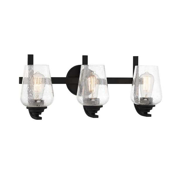 Minka Lavery Shyloh 22.125 in. 3-Light Black Vanity Light with Clear Seeded Glass Shades