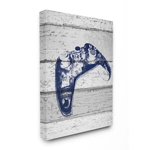16 in. x 20 in. "Video Game Controller Blue Print on Planks" by Daphne Polselli Canvas Wall Art