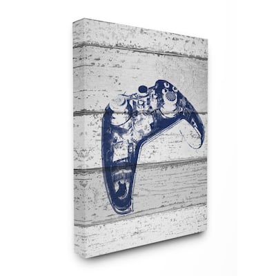 36 in. x 48 in. "Video Game Controller Blue Print on Planks" by Daphne Polselli Canvas Wall Art
