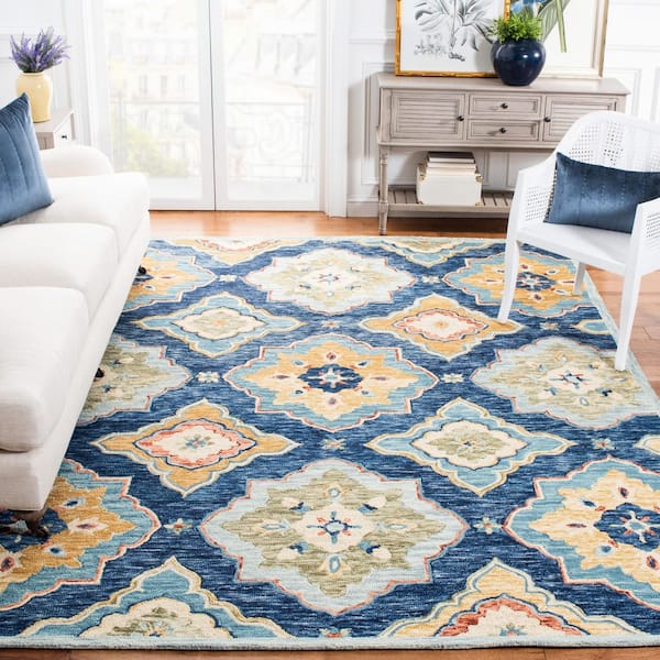 Suzani 9 ft. x 12 ft. Navy/Green Floral Border Area Rug