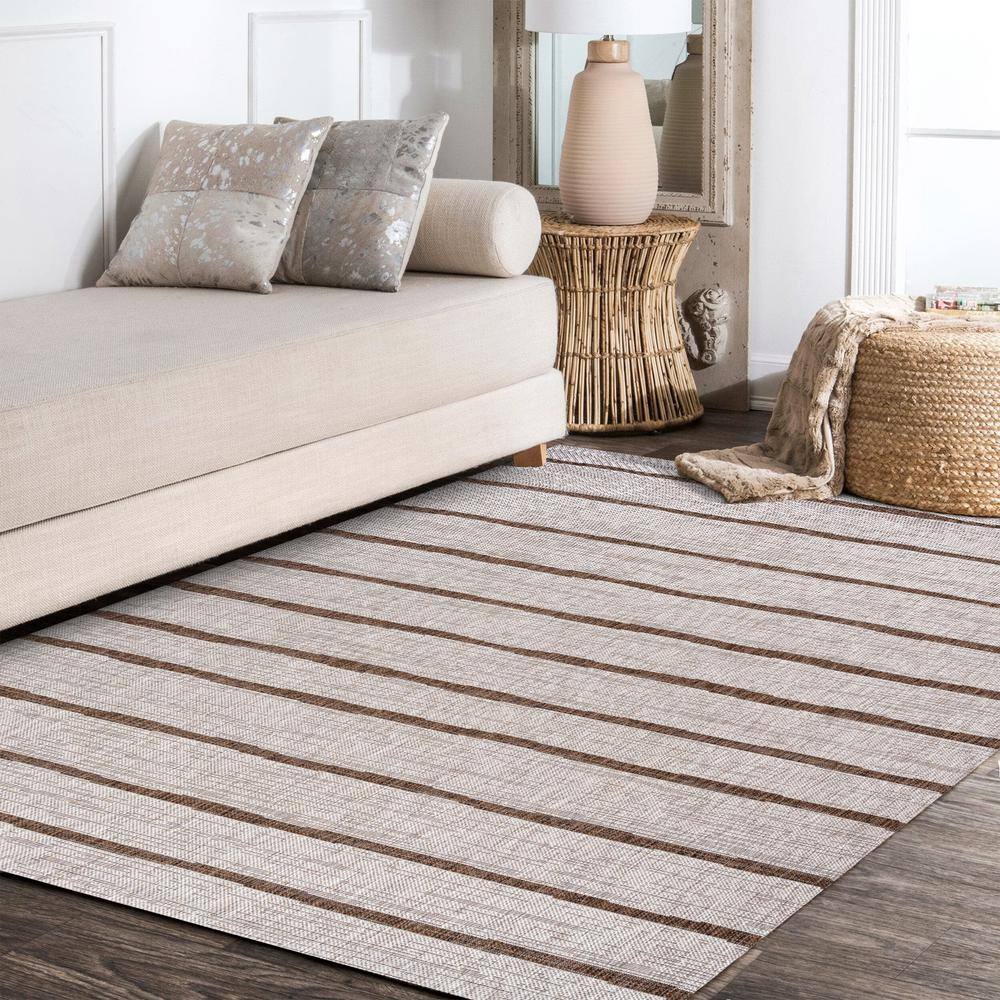 Ivory Berber-Inspired Stripe Synthetic 5x8 Area Rug