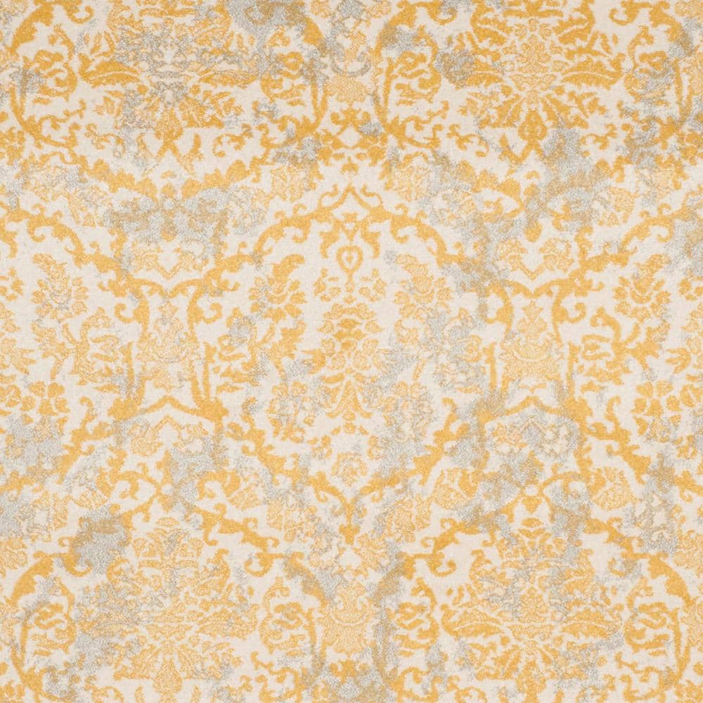 Ivory and Gold Floral Synthetic 9' x 12' Area Rug