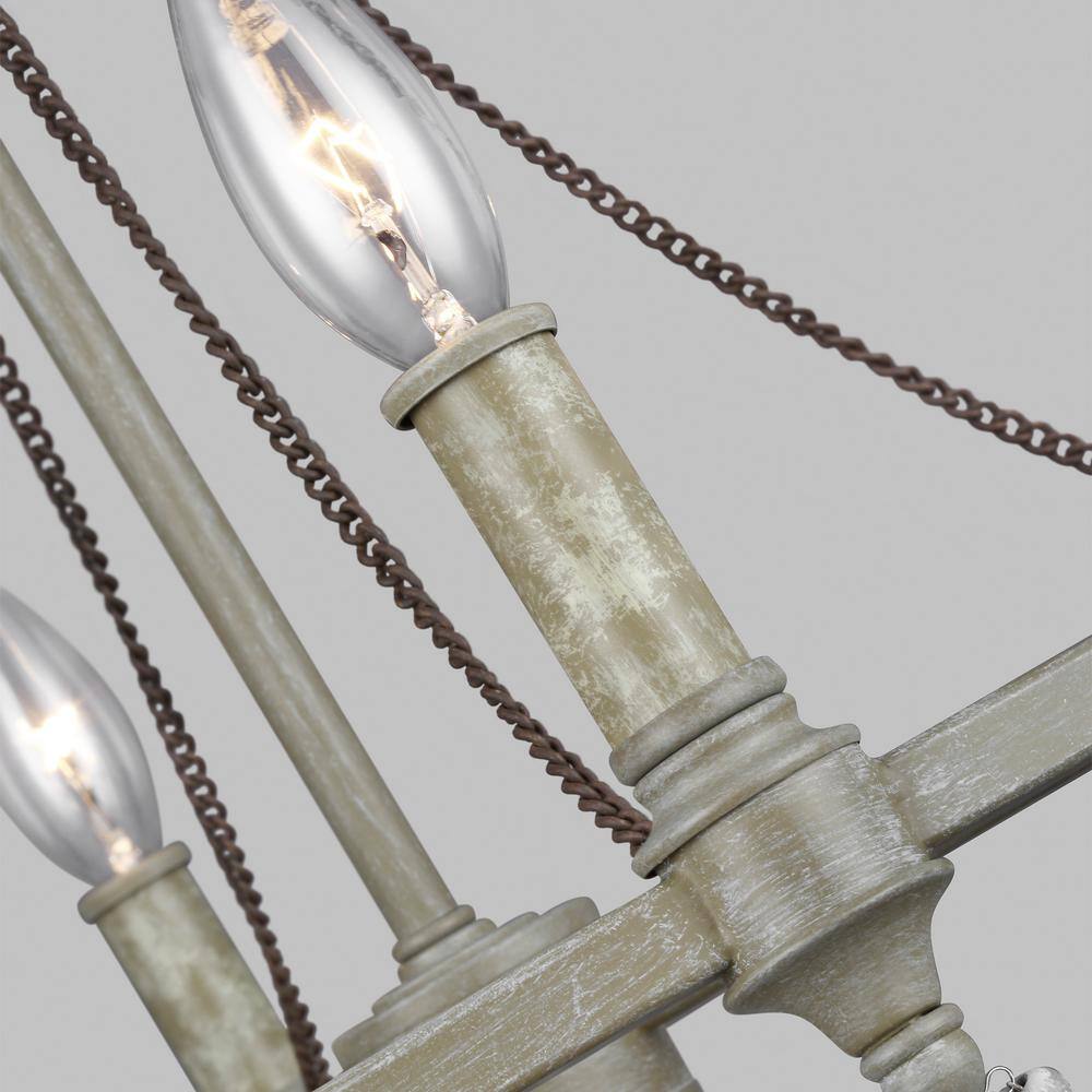 Beverly 4-Light French Washed Oak and Distressed White Wood Chandelier