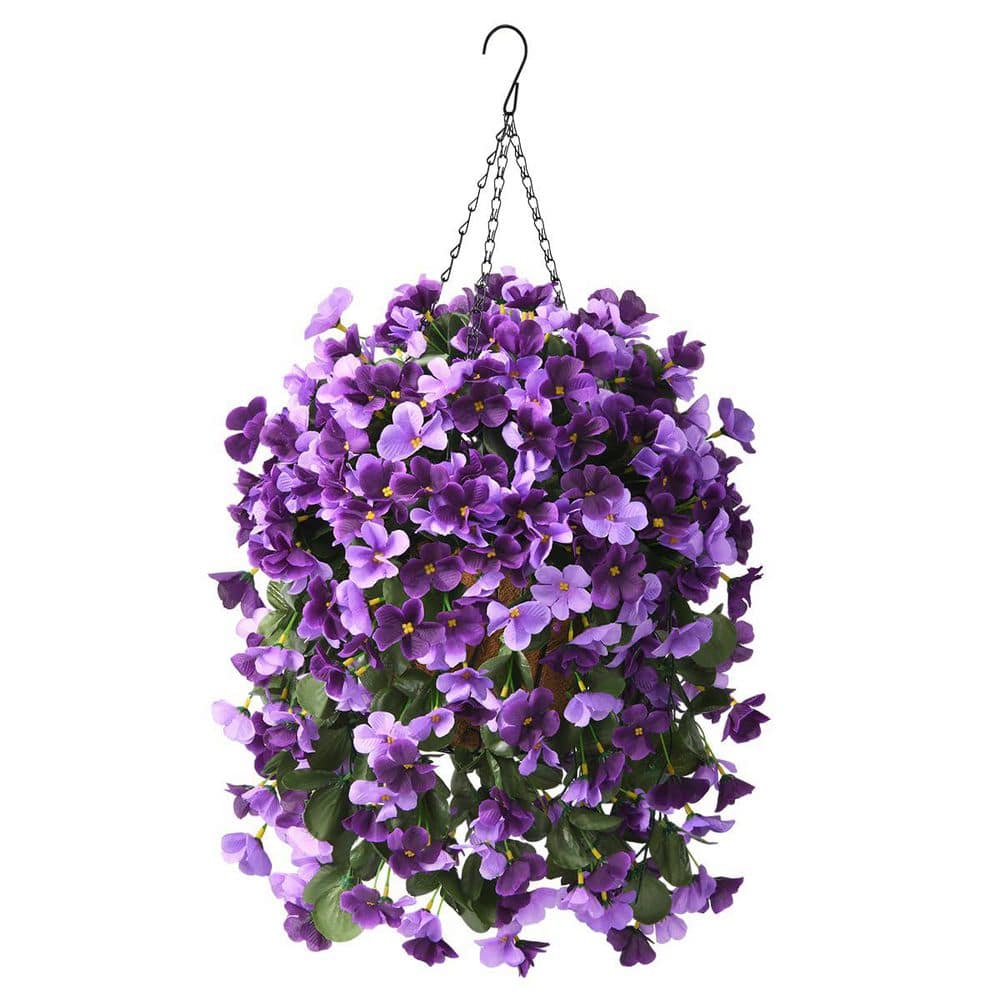 24.8 in. Purple Orchid Artificial Hanging Begonia Flowers in Basket for Hom