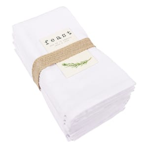 Feast Dinner Napkins,Set of 12 Oversized, Easy-Care, Cloth Napkins, 18 x 18 in., White