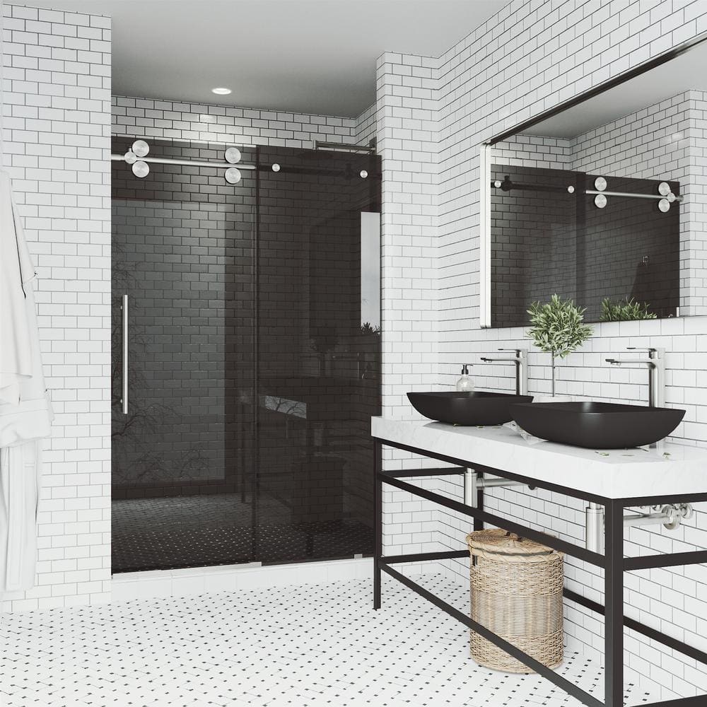 Elan 56-60" Frameless Sliding Shower Door with Black Tinted Glass