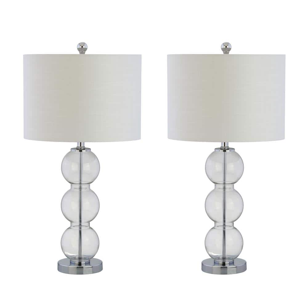 Alexa-Enabled Contemporary White Linen Drum Desk Lamp Set