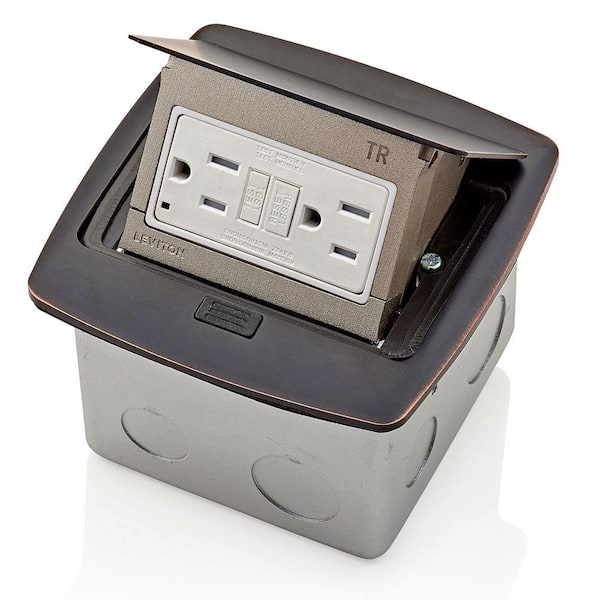 Leviton Pop-Up Floor Box with 15 Amp, Tamper-Resistant Self-Test GFCI Outlet, Bronze PFGF1-BZ