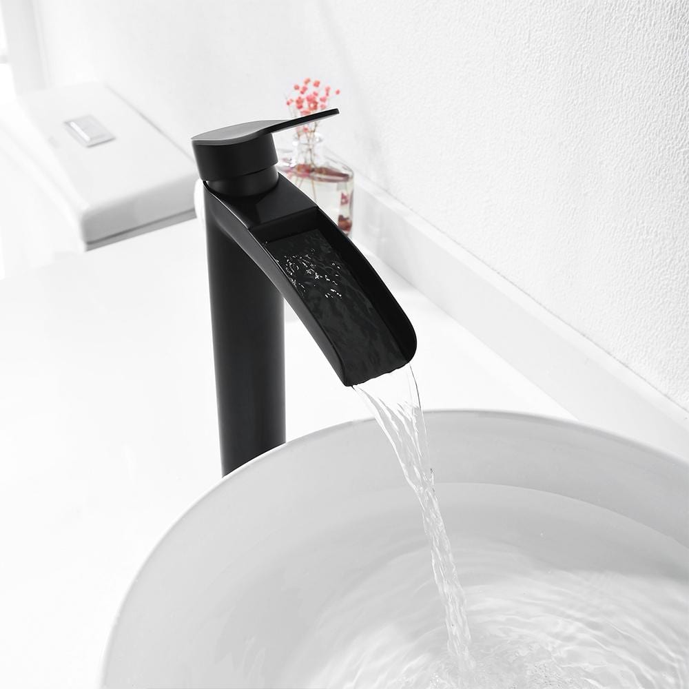 Matte Black Tall Single Handle Bathroom Faucet with Pop-Up Drain