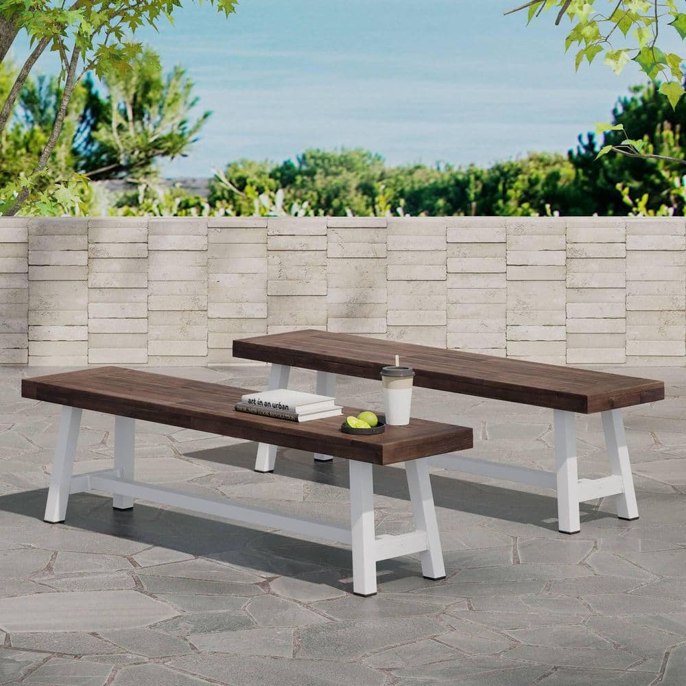 Anky 63 in. W 2-Person Coffee Acacia Wood Outdoor Bench Ottoman (Set of 2) price history on PriceWatchPro