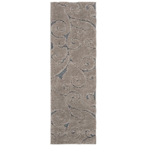 SAFAVIEH Shag Gray/Light Blue 2 ft. x 11 ft. Floral Runner Rug