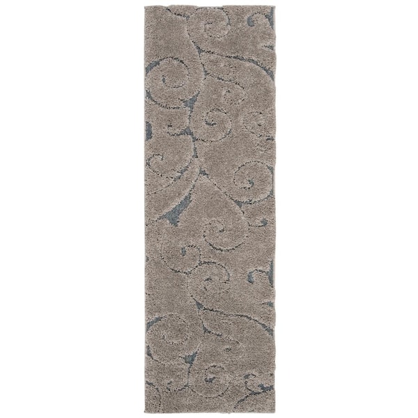 SAFAVIEH Florida Shag Gray/Light Blue 2 ft. x 7 ft. Floral Runner Rug