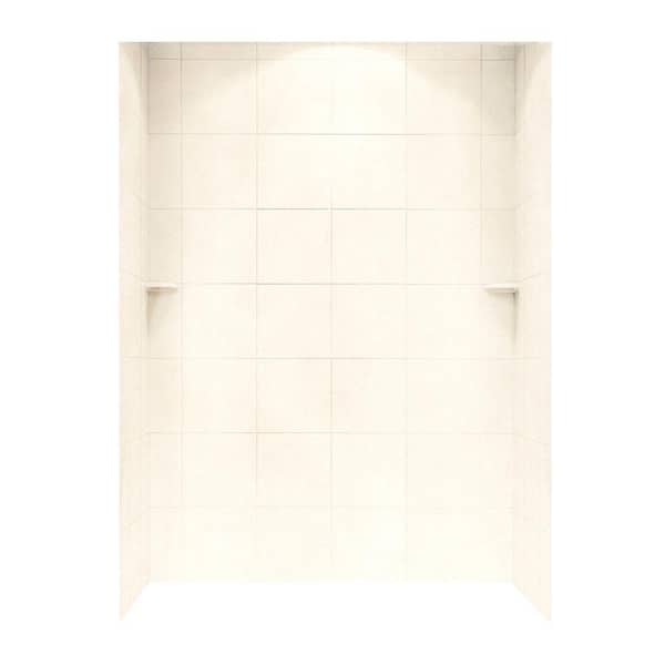 Swan Square Tile 36 in. x 62 in. x 96 in. 3-Piece Easy Up Adhesive Alcove Shower Surround in Pebble