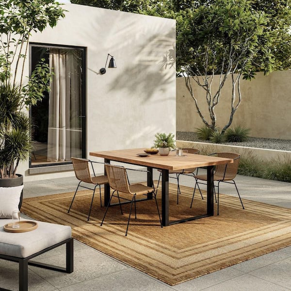 Horizon Indoor/Outdoor Natural 10 ft. x 14 ft. Bordered Contemporary Area Rug
