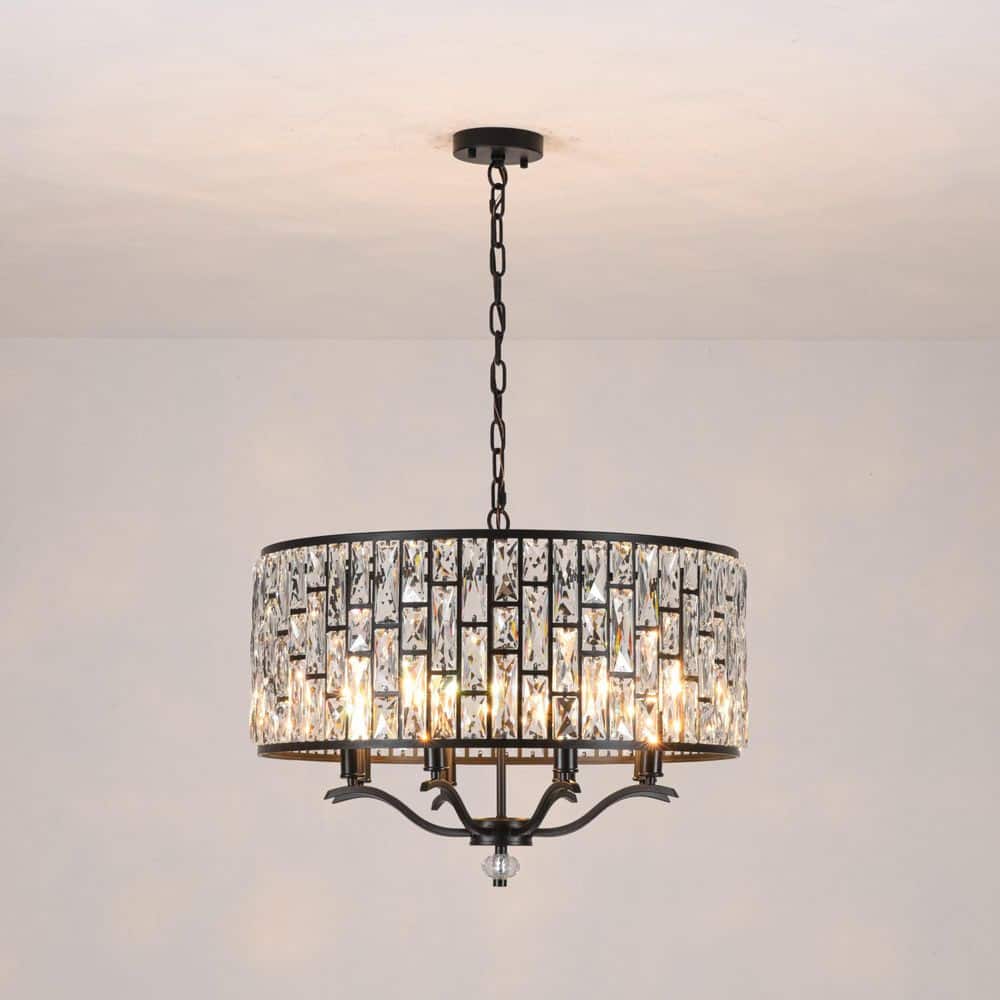Solyra 24.4 in. 8-Light Matte Black Transitional Drum Chandelier with Clear Crystal Panel Shade price history on PriceWatchPro