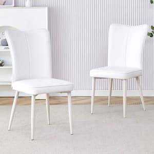 Modern White PU Leather Seat Dining Chairs Set of 2 for Kitchen, Living, Dining Room