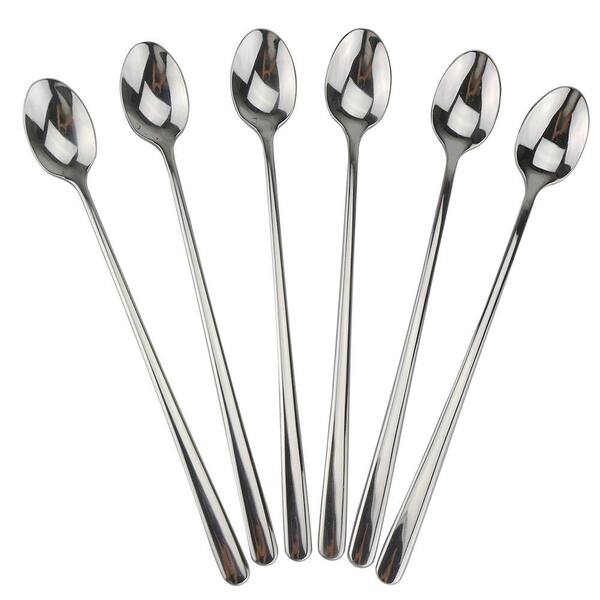 Silver 18/10 Stainless Steel 9 In. Long Handle Iced Tea Bar Coffee Stirring Cocktail Spoons (Set of 6)