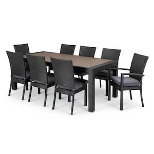 Deco 9-Piece Wicker Patio Dining Set with Gray Cushions
