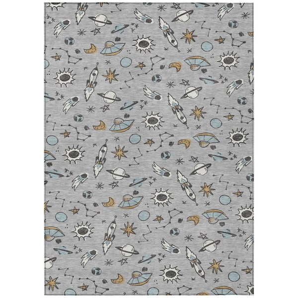 Chantille Machine Washable Indoor/Outdoor Abstract ACN2580 Silver 9 ft. x 12 ft. Area Rug