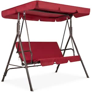 2-Person Metal Patio Swing with Burgundy Red Cushion