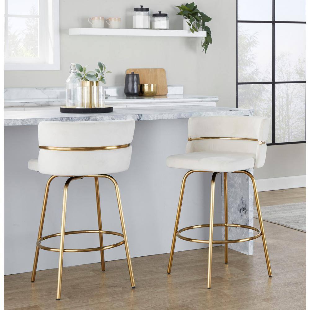 White Metal Swivel Counter Stool with Padded Seat, 36.5" Height