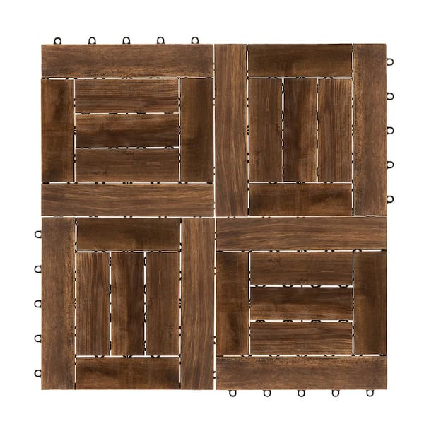 Unbranded 1ft.x 1ft. Interlocking Solid Hardwood Acacia Wood Deck Tile(30-Pack)