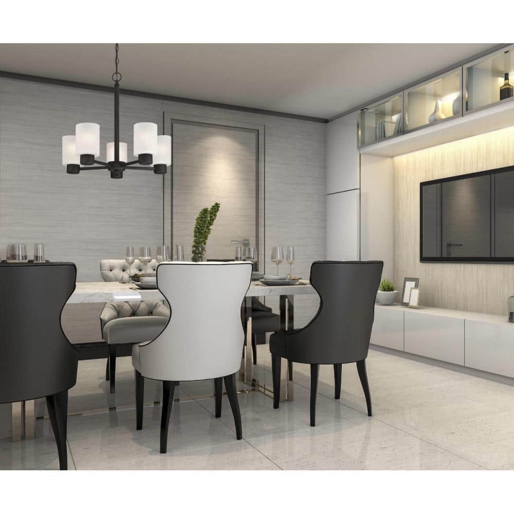 Sylvestre 20.75" Oil Rubbed Bronze Chandelier with Frosted Glass Shades