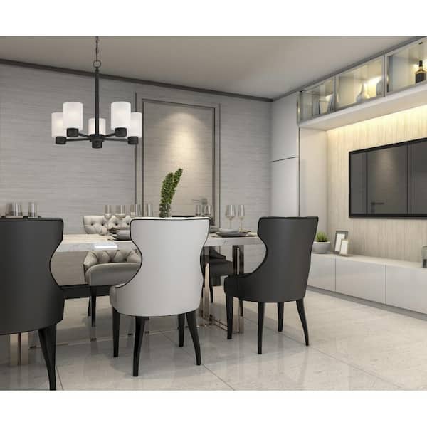 Sylvestre 5-Light Oil Rubbed Bronze Chandelier with Frosted Glass Shades